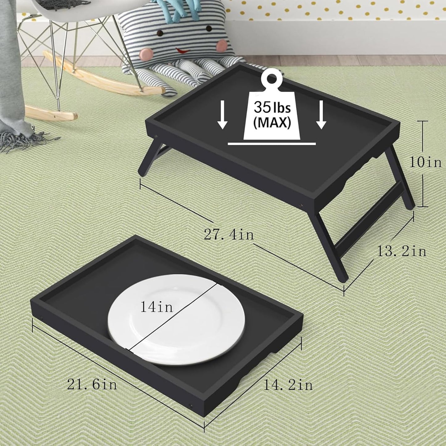 Artmeer Bed Tray Table with Folding Legs,Bamboo Breakfast in Bed for TV Table, Laptop Computer Tray,Eating,Snack Tray(Bamboo)