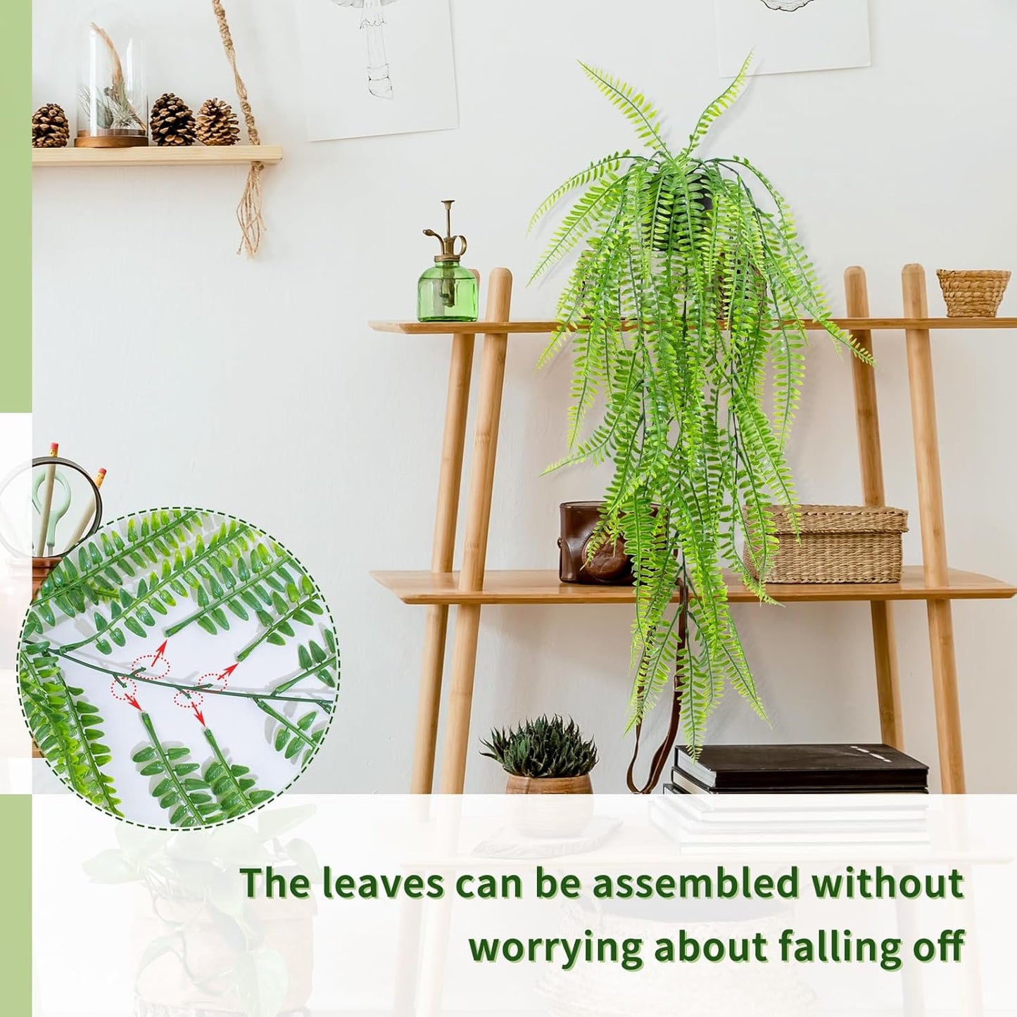 LOYWREE Fake Plants Indoor Artificial String of Pearls Plant in Black Pots, Realistic Green Faux Succulent Hanging Plants for Shelf Decor Desk Home Garden Decorations