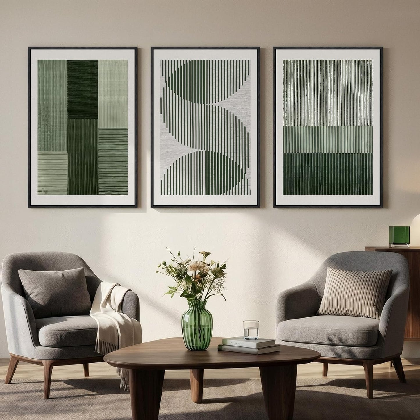 Large Framed Abstract Nature Landscape Wall Art for Living Room, Set of 3 Modern Canvas Prints Paintings Artwork for Walls, Green Lake Pictures for Hallway, Dining Room, Office Wall Decor 24x36 Inch