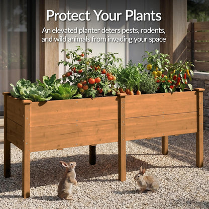 Best Choice Products 72x24x30in Raised Garden Bed, Elevated Wood Planter Box Stand for Backyard, Patio, Balcony w/Divider Panel, 6 Legs, 300lb Capacity - Natural