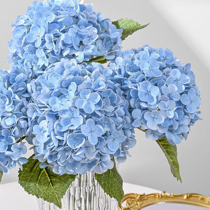 MARTINE MALL 3Pcs 21in Hydrangea Artificial Flowers, Latex Real Touch Hydrangeas Lifelike Large Hydrangea Flowers for Home Decor Party Arrangements Wedding Bouquets Centerpieces (Blue)
