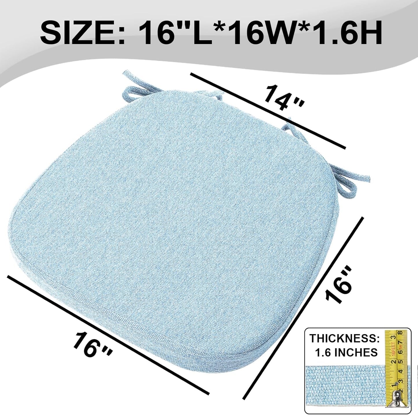 SINOSSO 1 Pack Memory Foam Chair Cushions for Dining Chair, Friendly Woven Fabric 16" U-Shape Comfortable Kitchen Chair Pad, Removable Slip Resistant Seat Cushion (1 Piece, Blue)