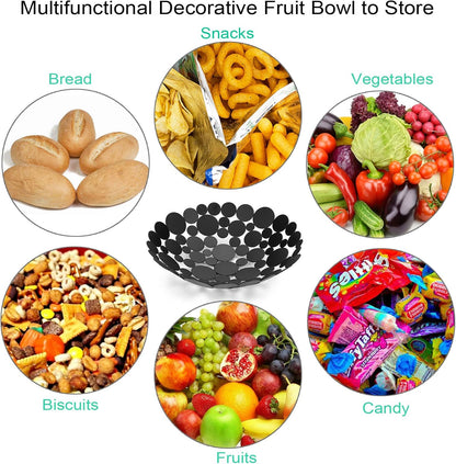 OwnMy Metal Fruit Bowl Basket Creative Table Centerpiece Fruit Stand Decorative Countertop Fruit Holder for Kitchen Counter, Iron Large Fruit Plate Round Storage Tray for Bread Snacks Candy (Black)