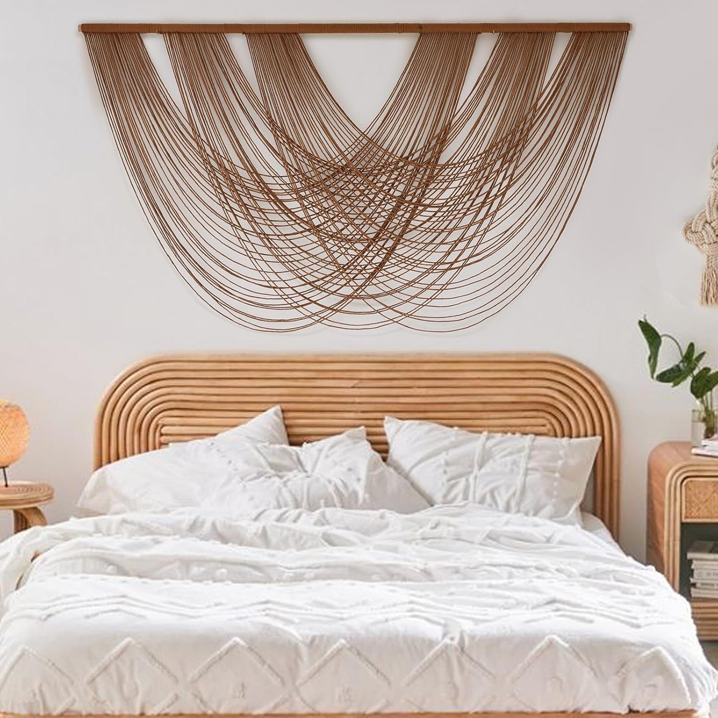 Flber Macrame Wall Hanging Boho Wall Decor Tapestry Dip Dyed Ombre Moss Green Handmade Wall Art Woven Cotton Rope Backdrop with for Bedroom Living Room, 57" W x 39" L
