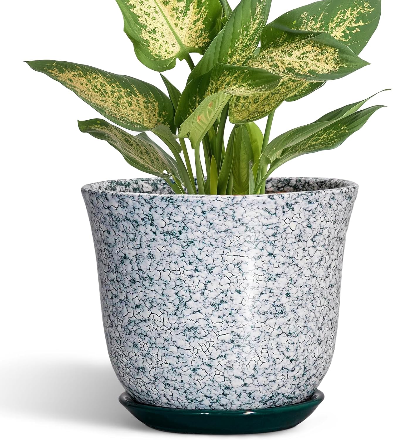 Ceramic Plant Pots - 12 Inch Pots for Plants Indoor Outdoor, Large Round Planter with Drainage Hole and Saucer, Modern Decorative Flower Pot, Home Garden Decor, House Warming Gifts, Blue