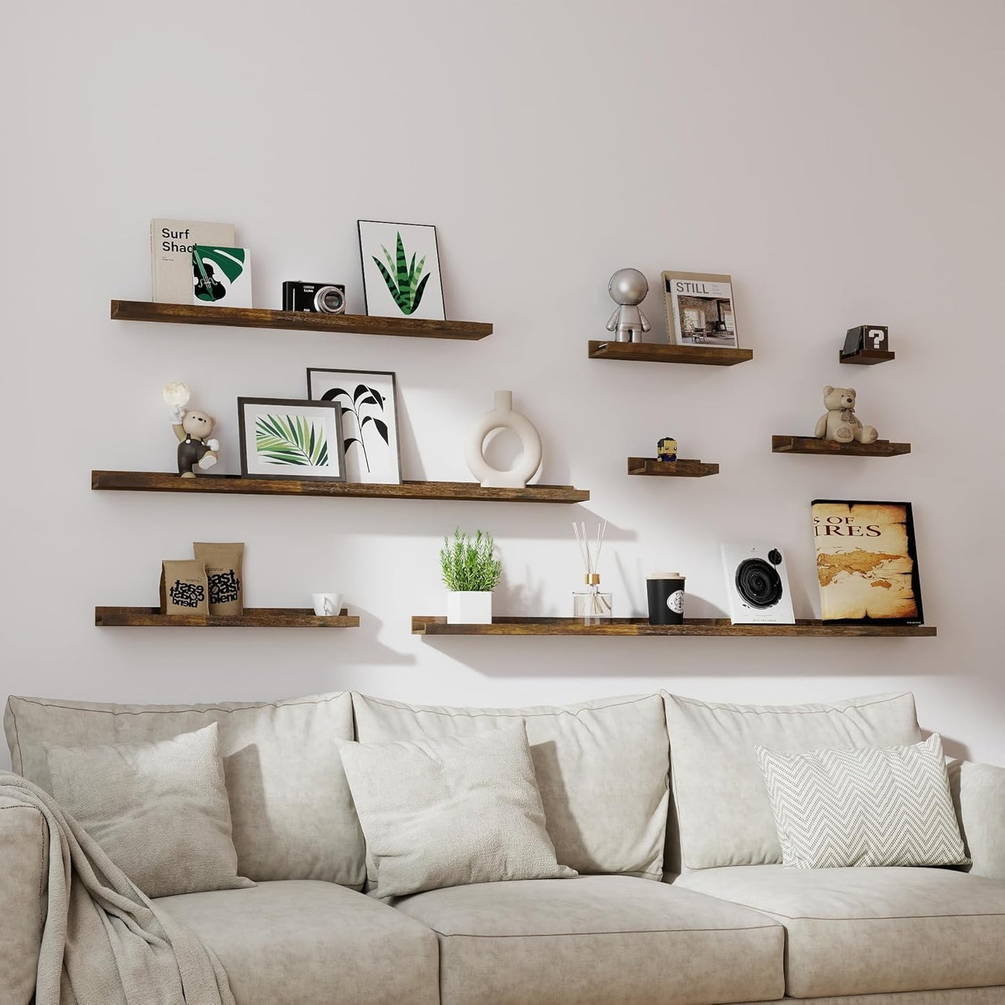 White Floating Shelves for Wall Decor, Wall Mounted Wood Storage Shelf for Bedroom, Living Room, Bathroom, Kitchen, Nursery, Display Picture Ledge Shelf with Lip Set of 2-14 Inches, White
