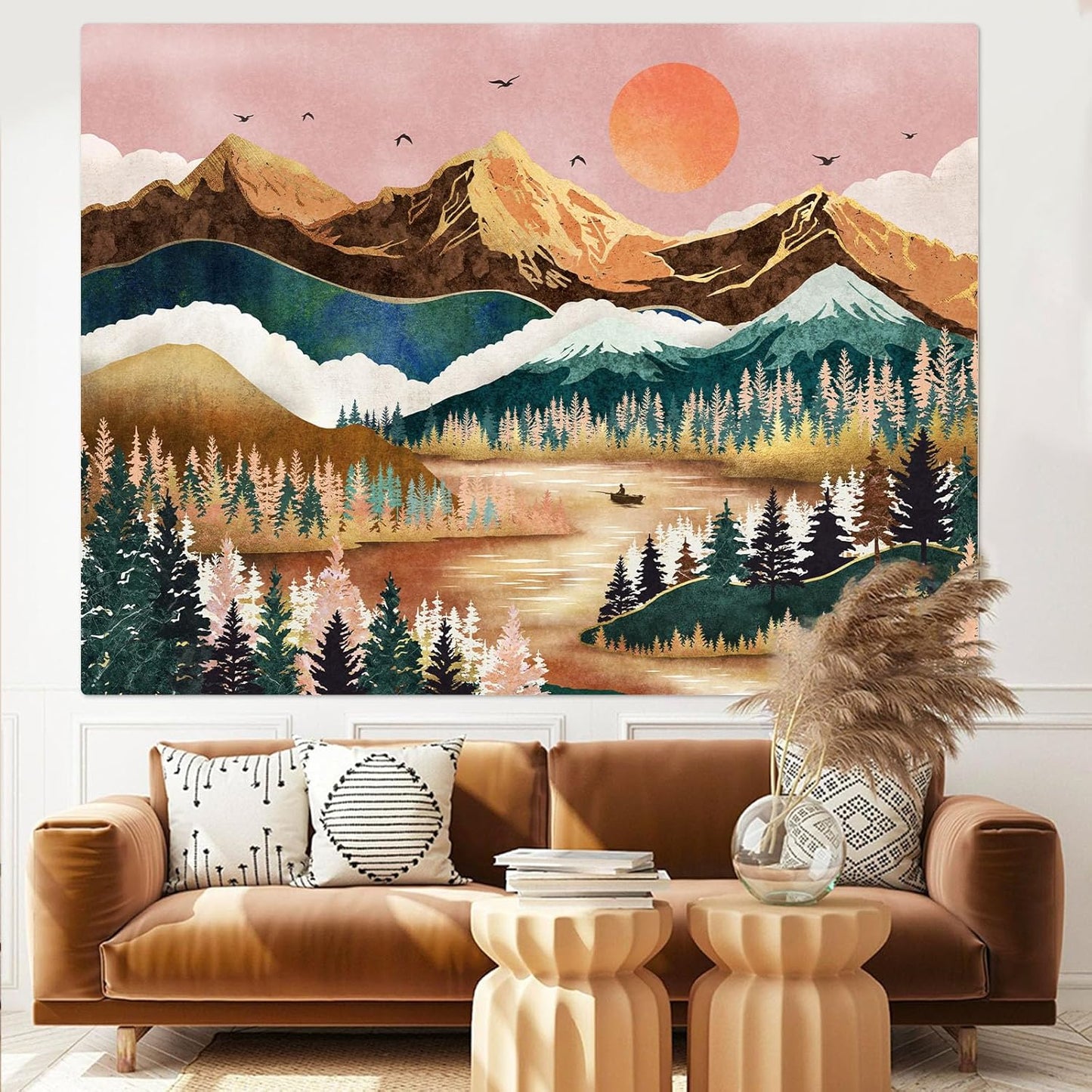 Zussun Black and White Tapestry Starry Night Mountain Tapestries for Bedroom Aesthetic Moon and Stars Tapastry's Wall Hanging Dark Nature Forest Wall Tapestry for Living Room Dorm (48'' × 36'')
