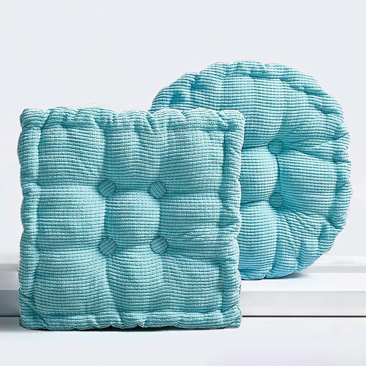 2 Pack Large Square and Round Floor Cushions for Adults Meditation Floor Pillow Green Corduroy Floor Seat Pillows Cushion for Living Room Balcony Tatami Yoga,18x18 Inch