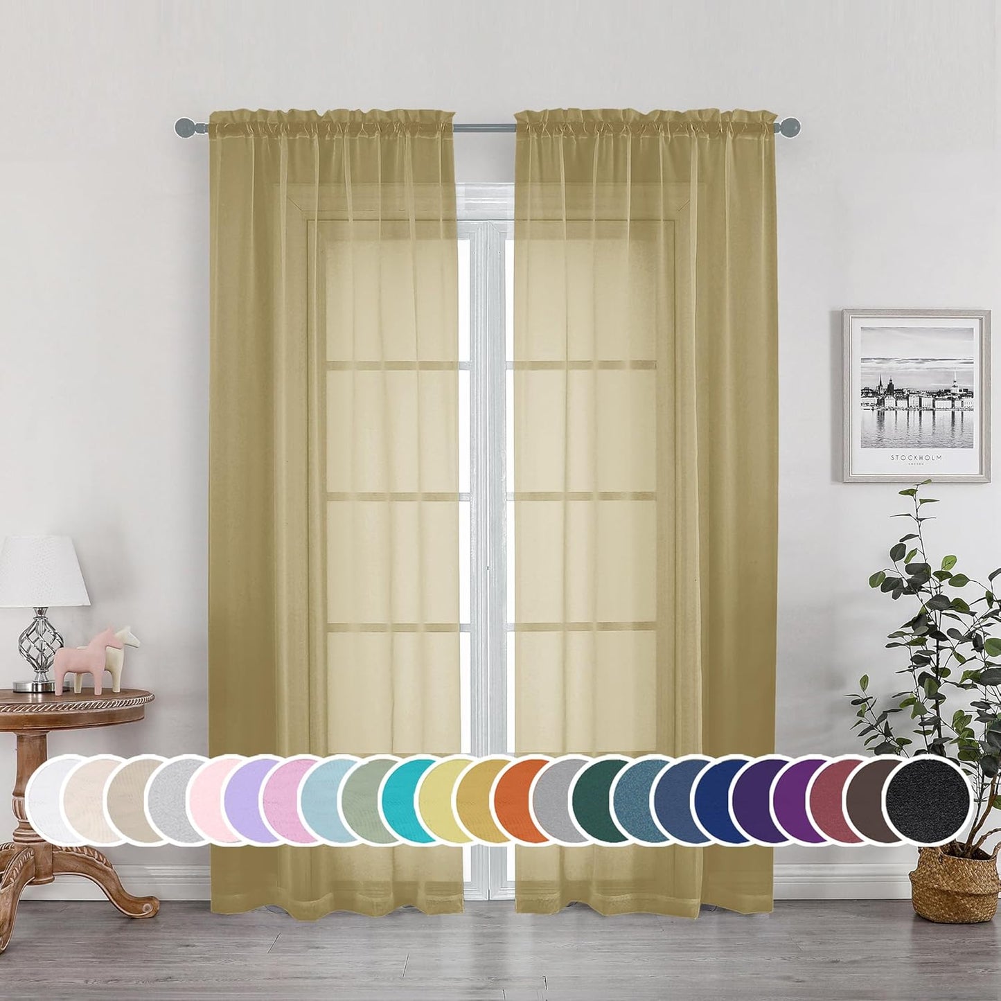 OWENIE Sheer Curtains 84 inches Long 2 Panels Set for Living Room/Bedroom, Rod Pocket Voile Sheer Panel Drapes, White, 2pcs, Each 42" W x 84" L - Colors B