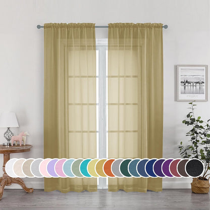 OWENIE Sheer Curtains 84 inches Long 2 Panels Set for Living Room/Bedroom, Rod Pocket Voile Sheer Panel Drapes, White, 2pcs, Each 42" W x 84" L - Colors B