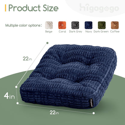 HIGOGOGO Floor Pillow Cushion for Adults, Meditation Cushion Pillow, Blended Corduroy Cover, Large Square Floor Sitting for Tatami Living Room or Yoga, 22x22 Inch, Beige