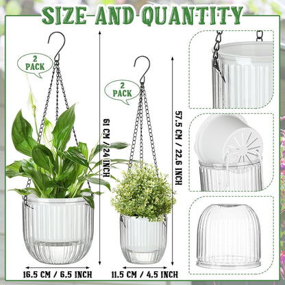 Maxcheck 4 Pcs Self Watering Hanging Planters Indoor Gift 6.5'' 4.5'' Hanging Flower Pots Baskets Outdoor Self Watering Plant with 3hooks Drainage Holes for Home