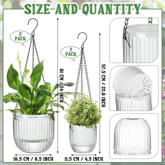 Maxcheck 4 Pcs Self Watering Hanging Planters Indoor Gift 6.5'' 4.5'' Hanging Flower Pots Baskets Outdoor Self Watering Plant with 3hooks Drainage Holes for Home