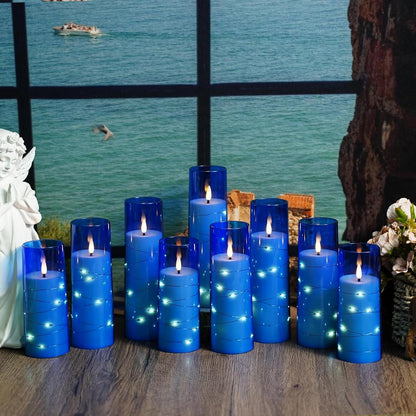 Nimiko Flickering Flameless LED Candles, 9 Pcs with Embedded Star String, Acrylic LED Pillar Candles with Remote, Suitable for Home Decoration (White)
