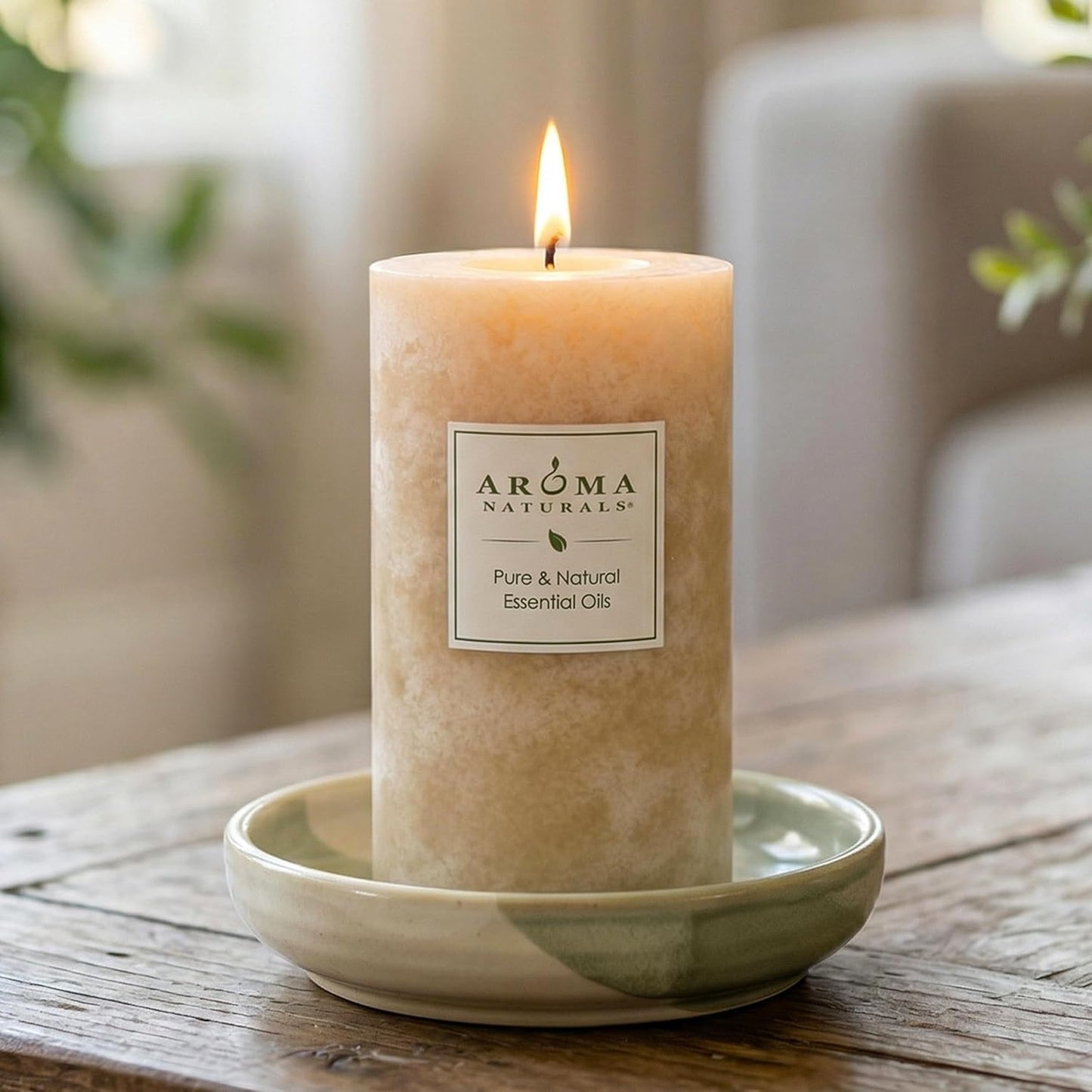 Aroma Naturals Essential Oil Orange and Lemongrass Scented Pillar Candle, Ambiance, 2.5 inch x 4 inch, Yellow
