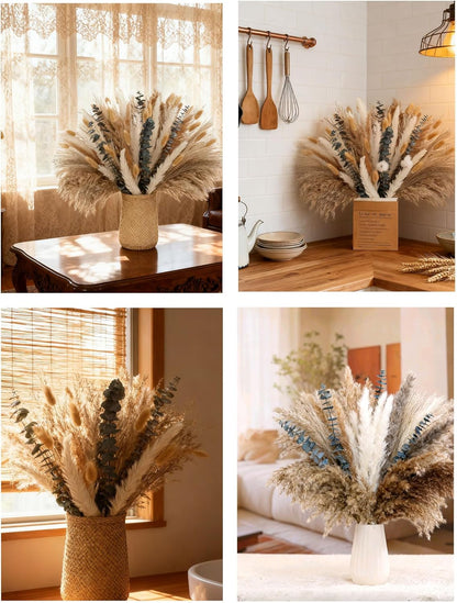 xin's convey 120 PCS Dried Pampas Grass, Dried Flowers, Reed Grass Bouquet for Bohemian Flowers Home Table Wedding Decoration, Rustic Farmhour.(Light Brown)