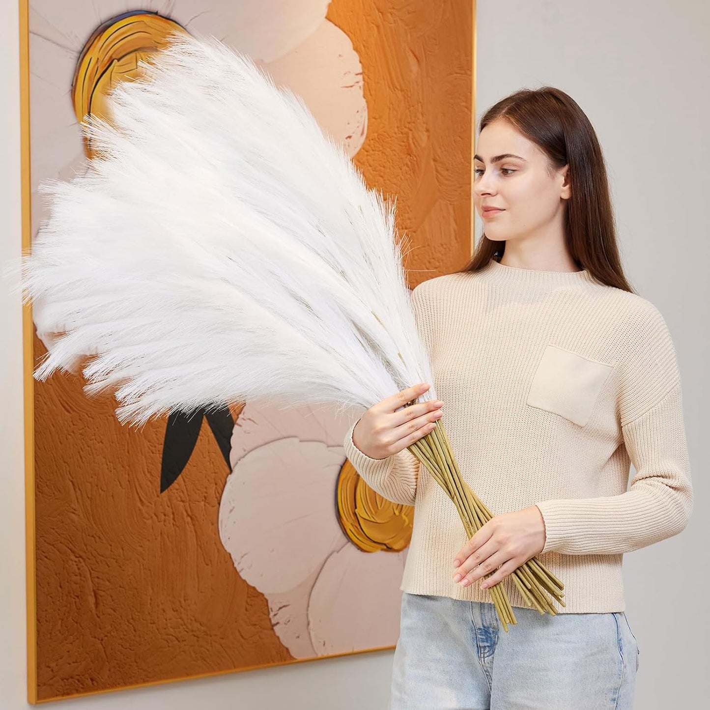 10 Pcs 39''/3.2FT Faux Pampas Grass Decor, Large Tall Fluffy Artificial Fake Flower, Bedroom Decor Boho Decor Pompas Floral for Vase Filler Farmhouse Home Wedding Decor (Blue)