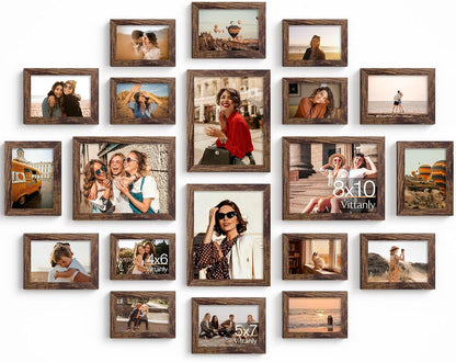 Vittanly 20 Pack Picture Frames Collage Wall Decor, Multi Sizes Including 4pcs 8x10, 8pcs 5x7 and 8pcs 4x6 Photo Frames, Gallery Frame Set for Wall or Tabletop Display, Black, Brown and Dark Grey