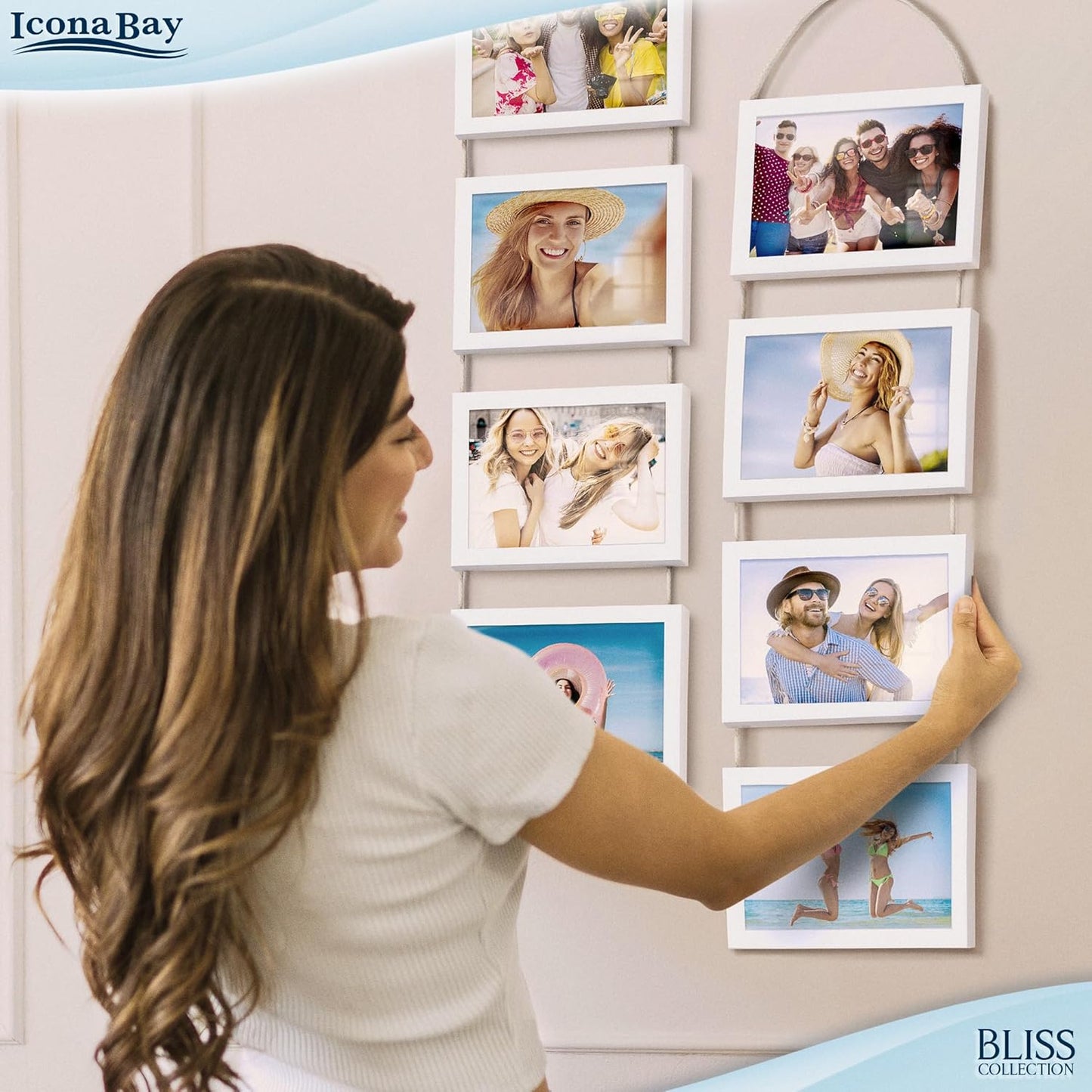 Icona Bay - 4x6 Wall Hanging Picture Frames Collage with 8 Openings - Distressed White, 2 Pack - Casual Style Engineered Wood Frames - Wall Mount Only - Bliss Collection