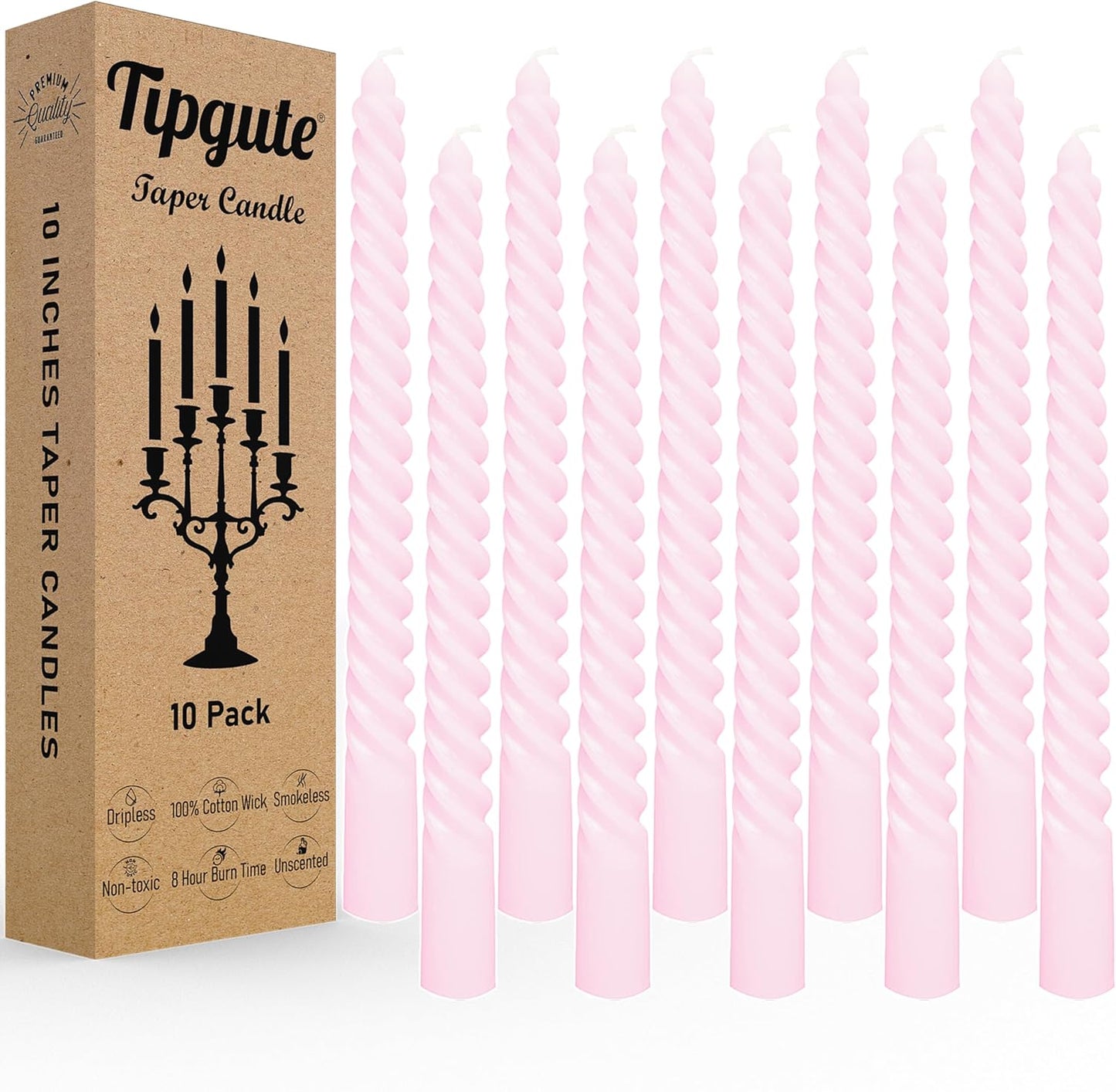 10 Pack Ivory Spiral Taper Candles 3/4×10 Inch – Dripless Smokeless Unscented Long Twisted Tapered Candle Sticks for Wedding Dinner Home Decor Advent Christmas – Cream Candlesticks