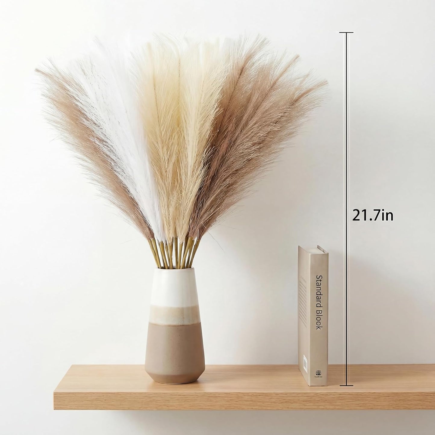 Pampas Grass Decor 21.7 Inch 30pcs, Faux Pampas Grass White Beige Brown Ultra Fluffy No Shedding for Boho Home Bedroom Wedding Vase Filler Dried Flower Arrangement