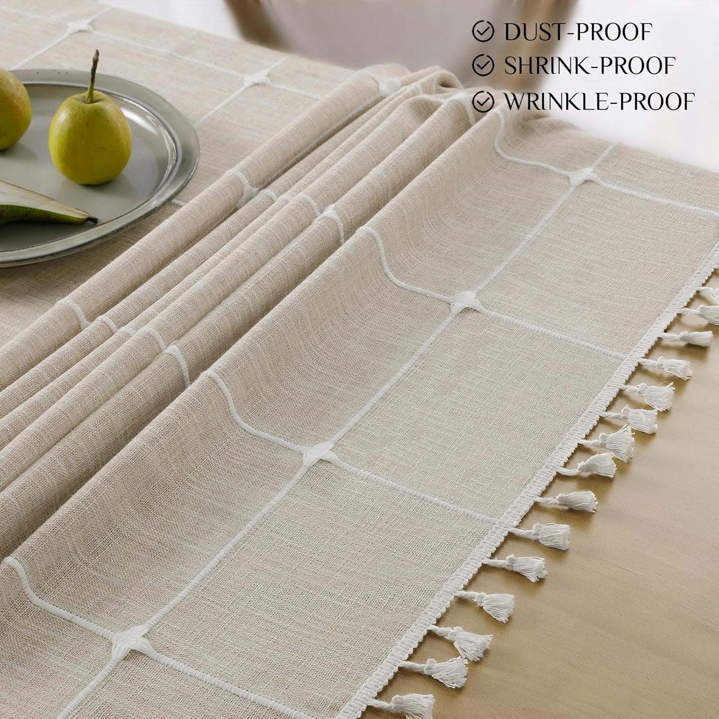 Softalker Outdoor Tablecloth Rectangle, Waterproof Linen Cotton Farmhouse Table Cloths with Tassel, Heavy Weight Wrinkle Free Boho Table Cover for Picnic Camping Dining - 55 x 70 Inch, Coffee Lines