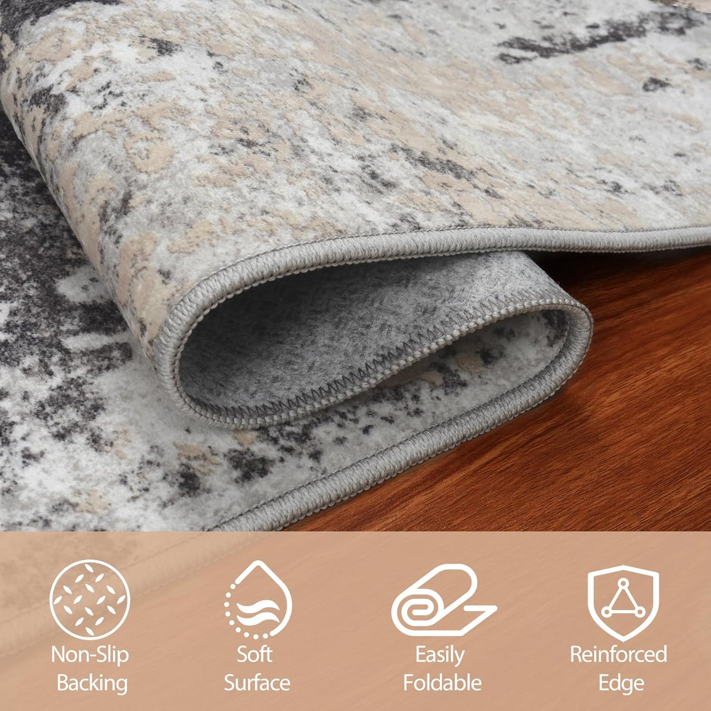 8x10 Area Rugs for Living Room Rug Washable: Abstract Large Rug for Dining Room Bedroom Carpet Non Slip 8 by 10 Indoor Modern Nursery Home Office Blue Grey