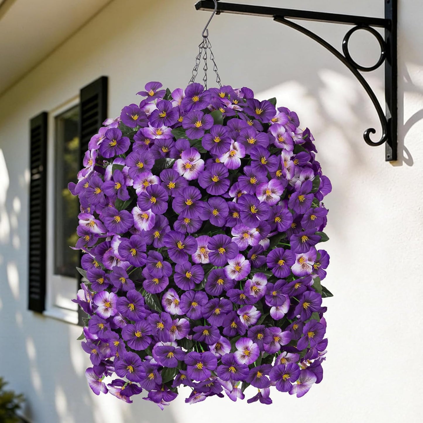 HyeFlora Artificial Flowers for Outdoors, 2pcs Faux Silk Pansies Flowers UV Resistant Fake Hanging Flower Plants for Outside Planters Porch Yard Patio Window Box (Mix Purple)