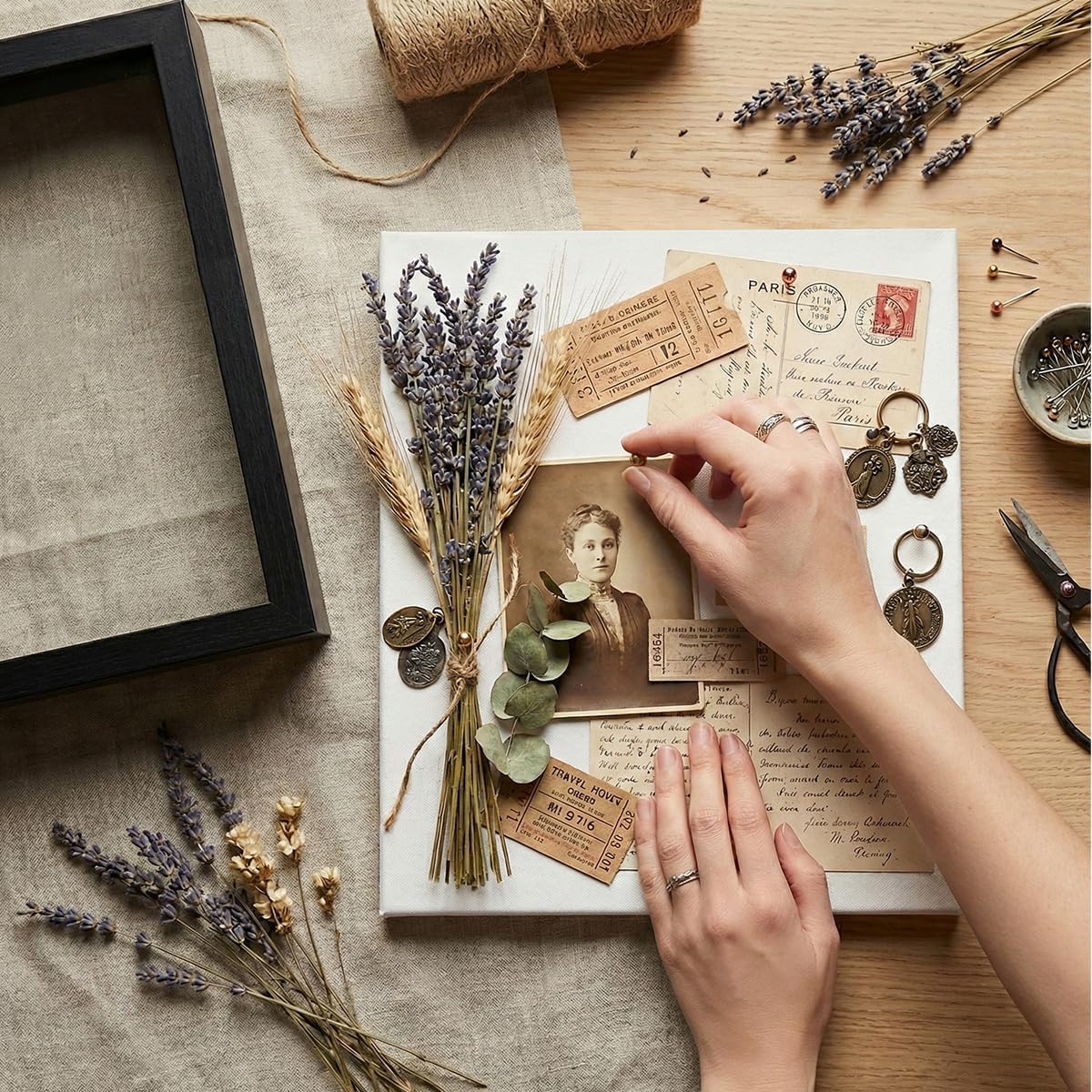 8x8 Shadow Box Frame | Soft Linen Back & Push Pins Included, Polystyrene Glass Memory Display Case for Flowers, Tickets & Cherished 3D Items, White