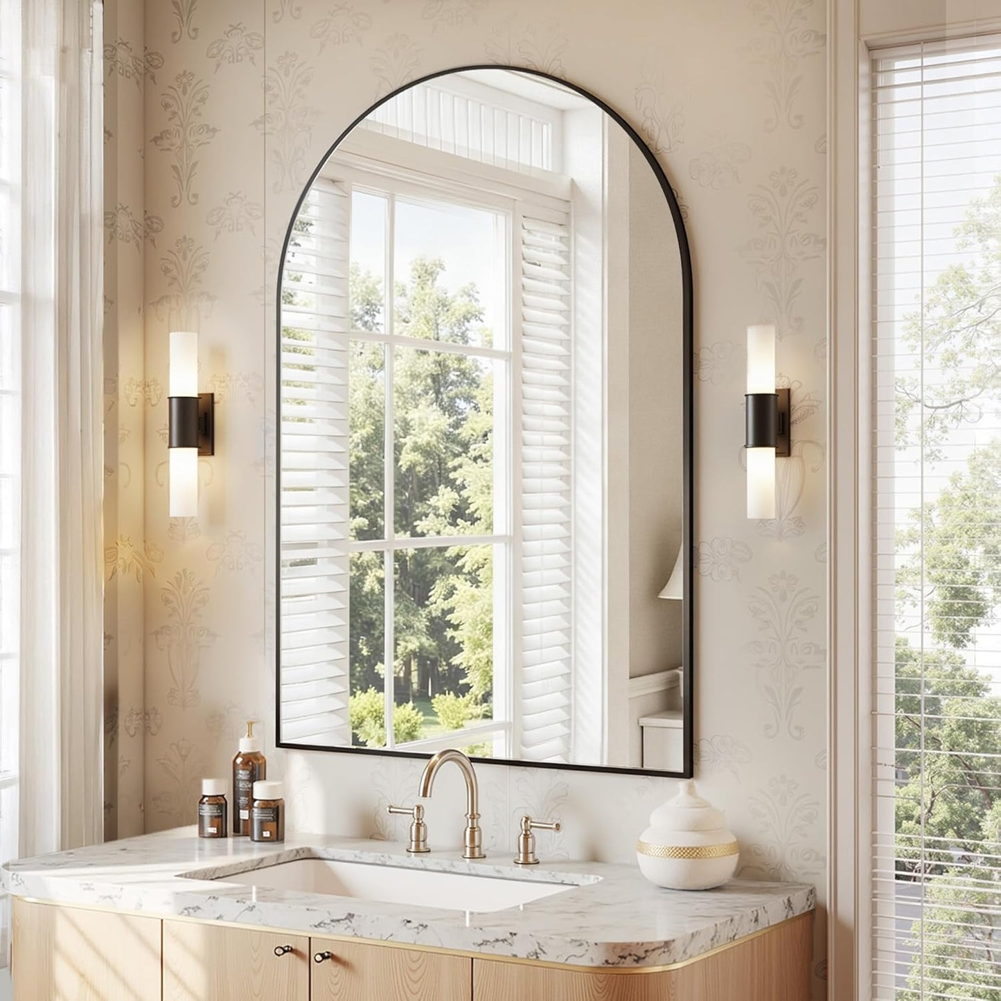 Antok Arched Bathroom Mirror, 20"x30" Wall Mounted Mirror, Vanity Mirrors for Over Sink, Aluminum Alloy Frame Bathroom Mirrors Living Room, Bedroom and Entryway, Black