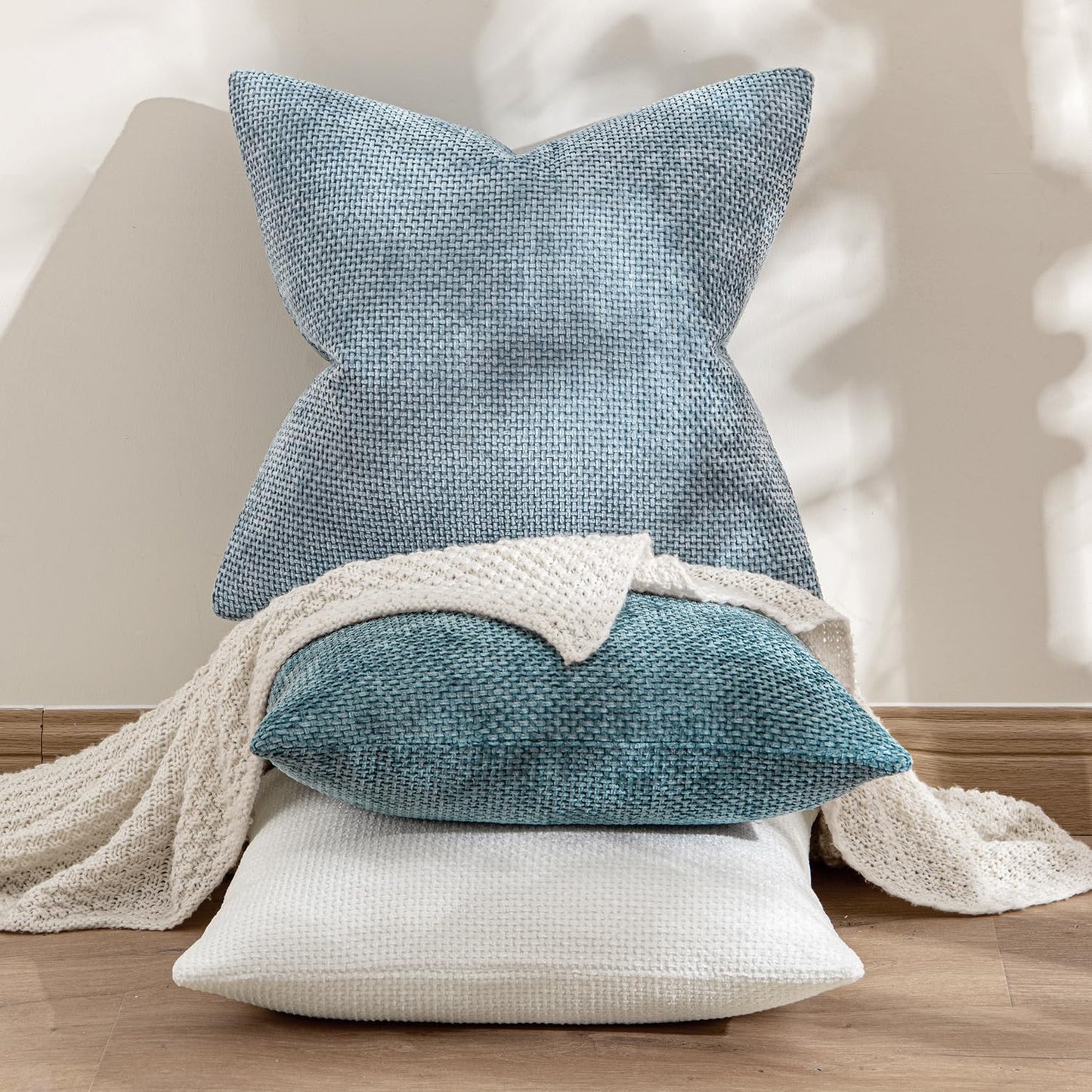 MIULEE Pack of 2 Couch Throw Pillow Covers 18x18 Inch Neutral Beige Modern Boho Accent Decorative Pillow Covers Soft Chenille Farmhouse Cushion Covers for Home Decor Bed Sofa Living Room