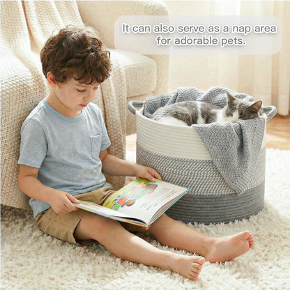 Artfeel 70L Large Cotton Rope Basket, Decorative Woven Blanket Storage for Living Room, Boho Toy Storage & Toy Box for Kids, Versatile Laundry Basket & Nursery Hamper for Blankets(Brown)
