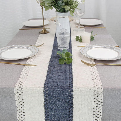 FEXIA Boho Table Runner for Thanksgiving Fall Christmas Home Decor with Tassels 72 Inches Long Pottery barn Furniture Farmhouse Rustic Macrame Burlap Table Decoration for Living Room (12x72 Inches)