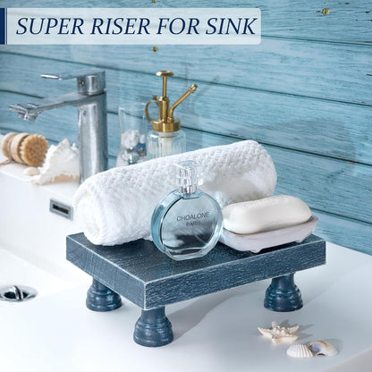EOSAHR Farmhouse Riser for Room Decor : Decorative Pedestal Stand For Display Your Home Decorations and Uniquely Soap Stand - Rustic Bathroom Counter Tray and Kitchen Decor (Natural Wood)