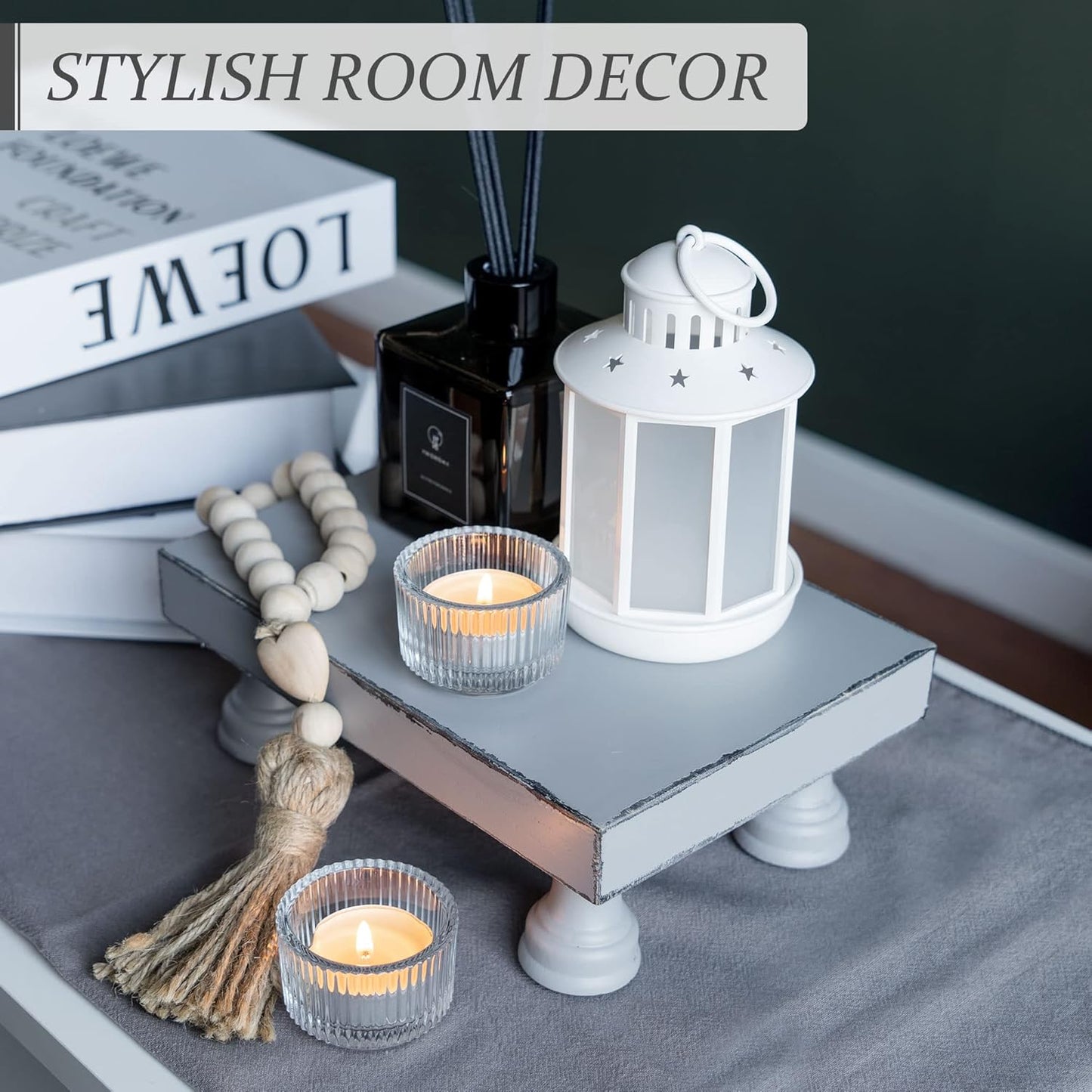 EOSAHR Farmhouse Riser for Room Decor : Decorative Pedestal Stand For Display Your Home Decorations and Uniquely Soap Stand - Rustic Bathroom Counter Tray and Kitchen Decor (Natural Wood)