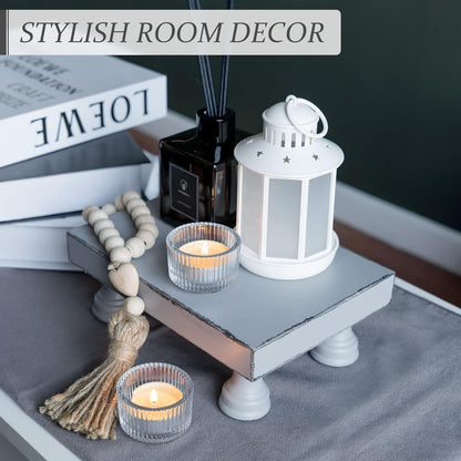 EOSAHR Farmhouse Riser for Room Decor : Decorative Pedestal Stand For Display Your Home Decorations and Uniquely Soap Stand - Rustic Bathroom Counter Tray and Kitchen Decor (Natural Wood)