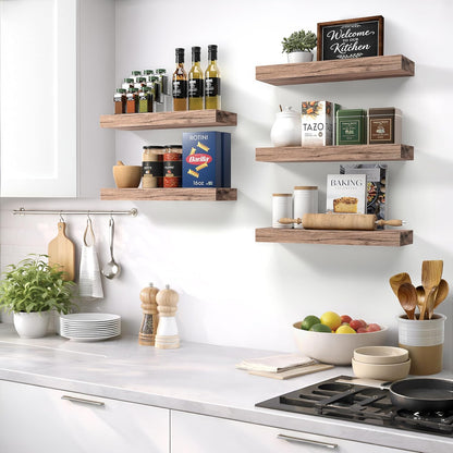 Sorbus Floating Shelves for Wall – 16 Inch Floating Shelf for Kitchen, Bedroom, Living Room, Bathroom, Home & Wall Decor - Mounted Bathroom Shelves with Invisible Brackets (Maple Wood, 2 Pack)