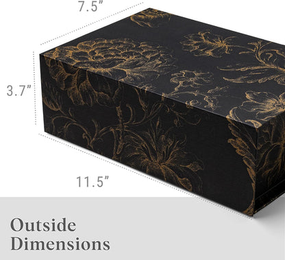 Luxury Keepsake Gift Box | Gold Floral Decorative Boxes with Magnetic Lids for Presents, Wedding Memory Box, and Bridal Gifts. 11.5" x 7.5" x 3.5"