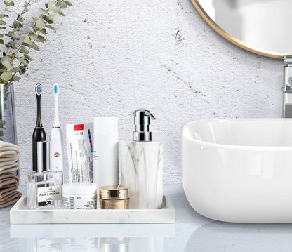 Luxspire Bathroom Vanity Tray, 8 x 4 inch Resin Kitchen Sink Tray for Soap Dispenser Bathroom Countertop Organizer Plate Holder for Perfume Soap Towel Bathroom Accessories, Mini, White Marble