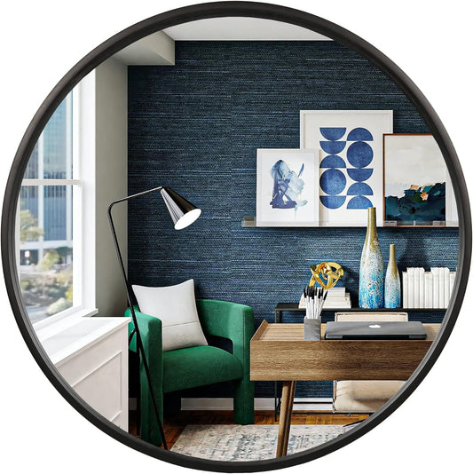 WallBeyond Wood Round Mirror with Wood Frame 24 inch Circle Wall Mirror for Bathroom Round Wall Mirror for Wall Decor, Vanity, Entryway Living Room (Walnut)