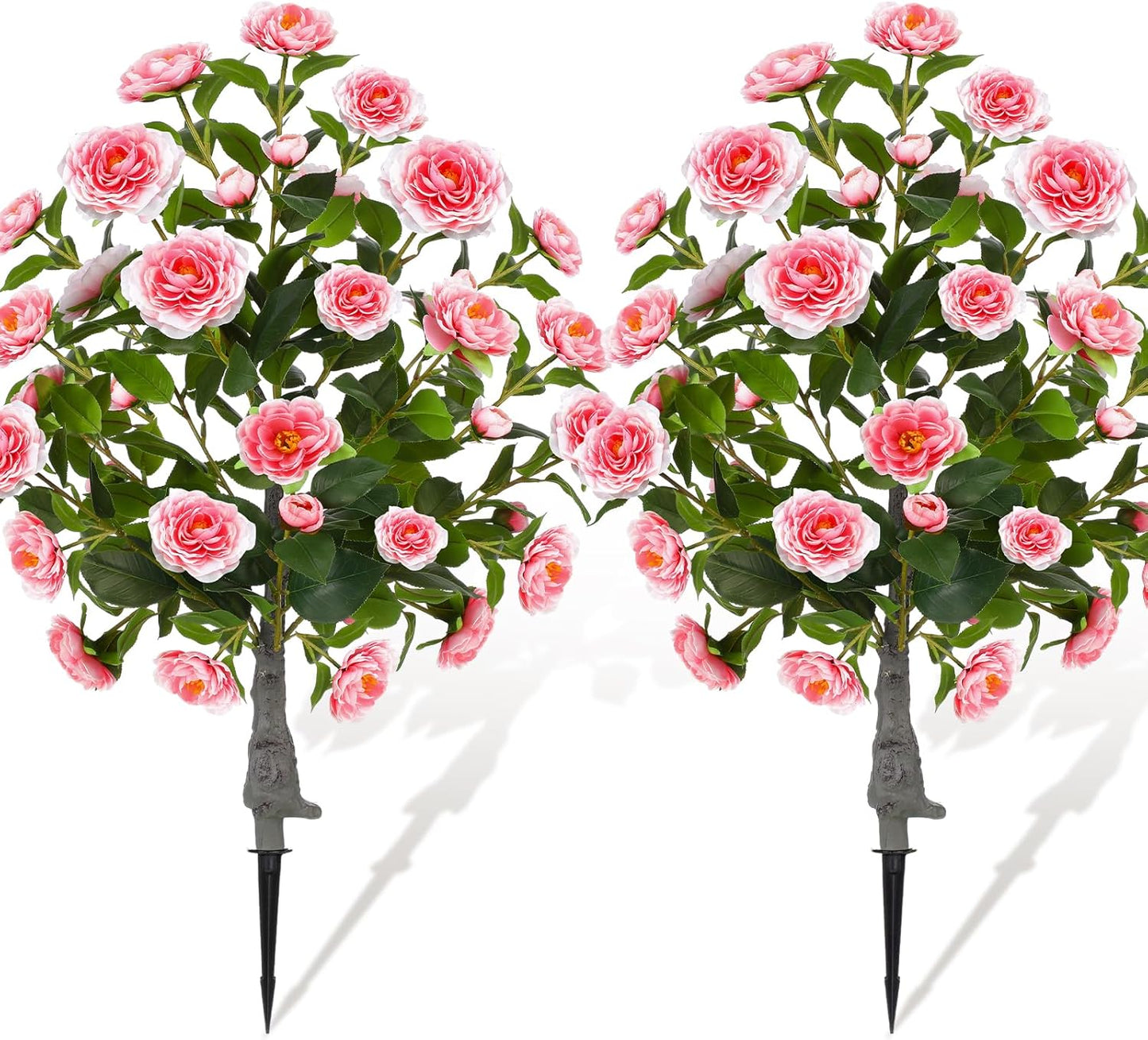 Lunmon 2 Pack 3ft Artificial Camellia Plants Tree 36" Faux Camellia Flower with Spike UV Resistant Realistic Fake Floral Blooming Bush for Indoor Outdoor Front Door Porch Backyard Garden, Purple