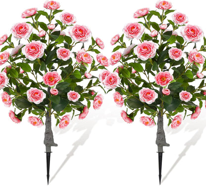 Lunmon 2 Pack 3ft Artificial Camellia Plants Tree 36" Faux Camellia Flower with Spike UV Resistant Realistic Fake Floral Blooming Bush for Indoor Outdoor Front Door Porch Backyard Garden, Purple