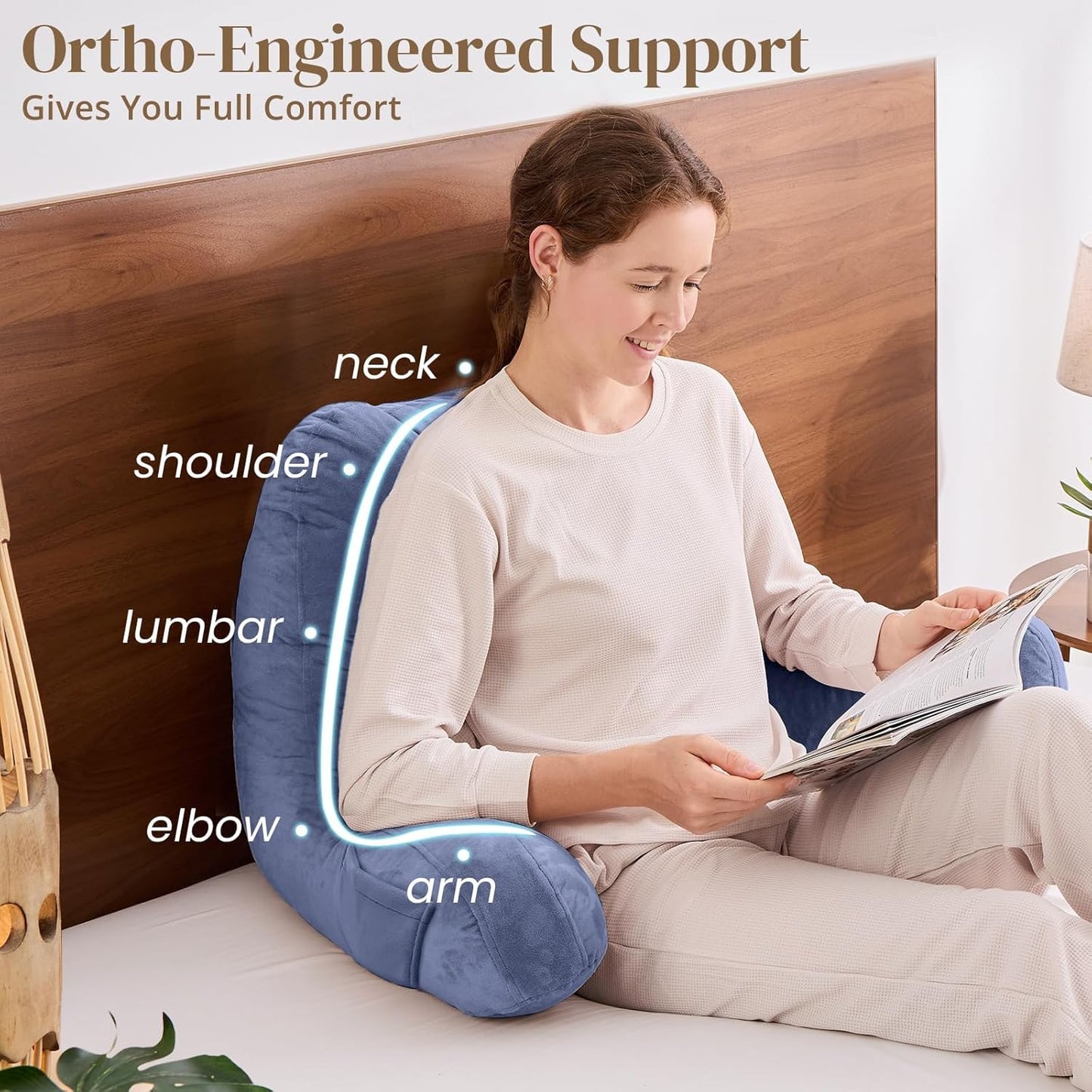 Sasttie Reading Pillows for Sitting in Bed Adult, Back Pillow Bed Sitting Up, Back-Rest Support Cushion for Sit Up on Couch, Sofa, and Floor, Dorm Essentials, Oeko-Tex Certified, Dark Grey