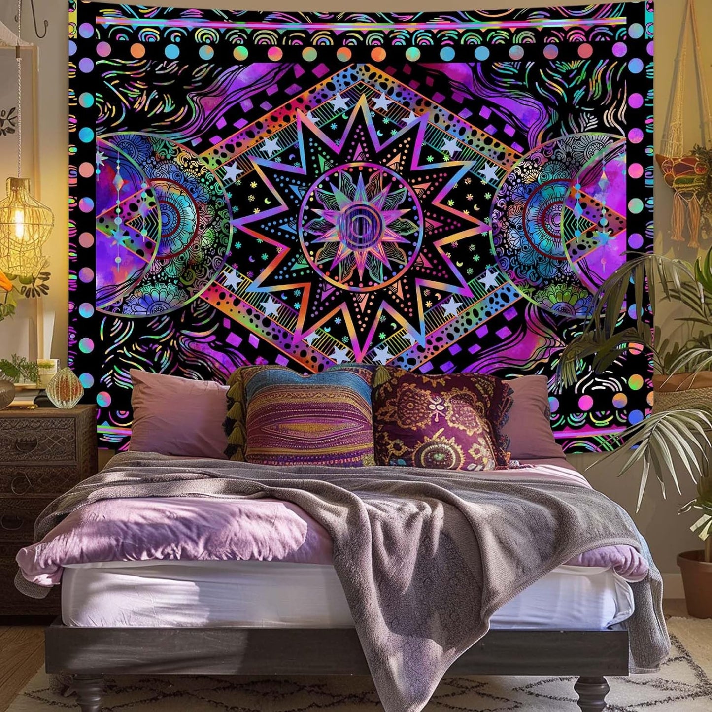Fowocu Orange Sun and Moon Tapestry Wall Hanging, Indie Hippie Mandala Cool Wall Tapestries, Aesthetic Tapestry for Bedroom Living Room Dorm (Orange, 30'' × 40'')