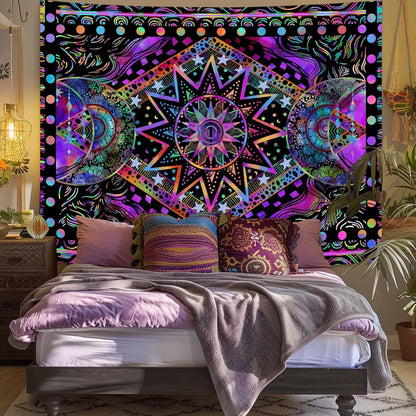 Fowocu Orange Sun and Moon Tapestry Wall Hanging, Indie Hippie Mandala Cool Wall Tapestries, Aesthetic Tapestry for Bedroom Living Room Dorm (Orange, 30'' × 40'')