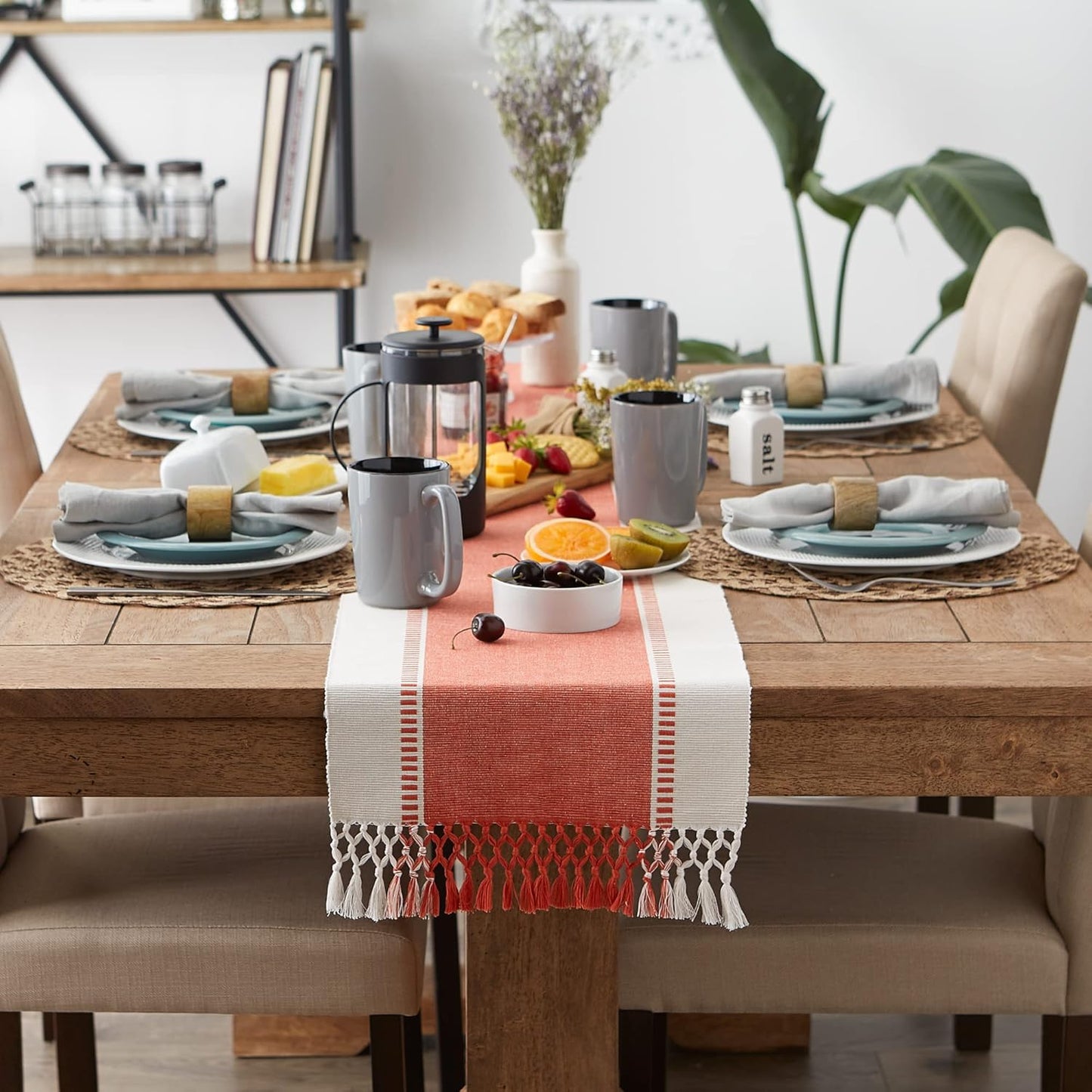 DII Dobby Stripe Woven Table Runner, 13x72-inch, French Blue