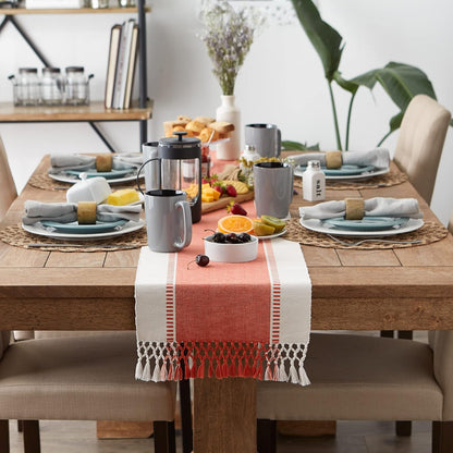 DII Dobby Stripe Woven Table Runner, 13x72-inch, French Blue