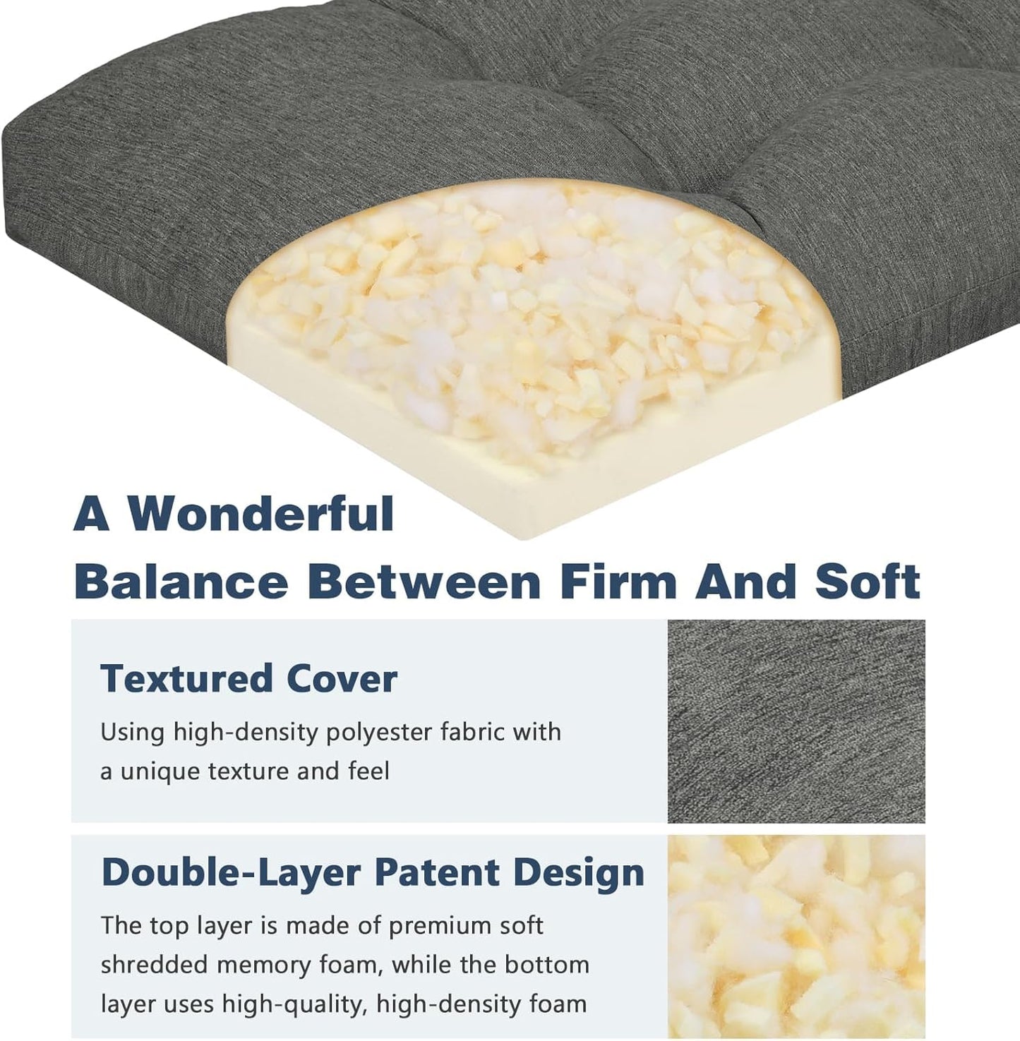 baibu 36 Inch Memory Foam Bench Cushion, Dual-Layer Patent Design Non-Slip Indoor Bench Cushion with Ties, 36x15x3Inch, Beige
