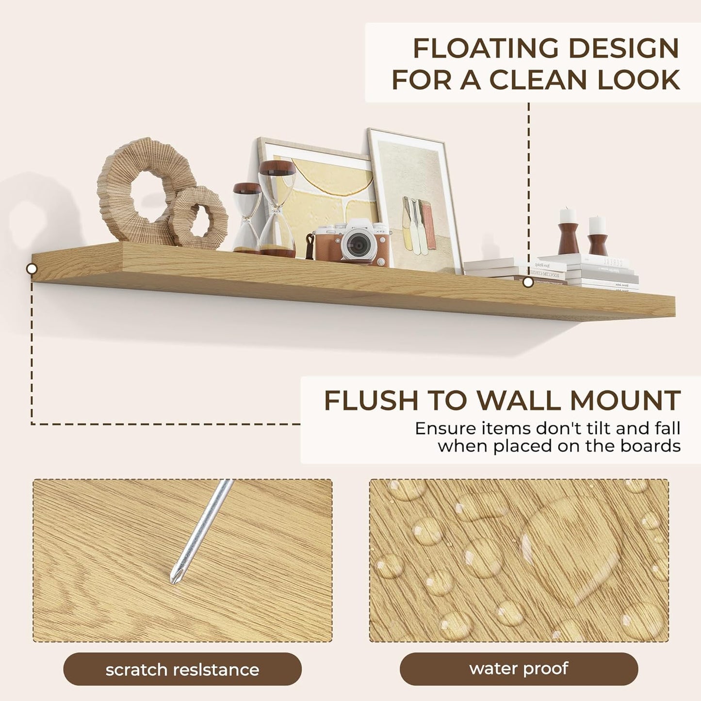 RICHFOCUS 72Inch Floating Shelves for Wall 2 Pack Shelves for Bedroom|Kitchen|Bathroom Wall Mounted Rustic Wood Floating Shelf with Invisible Brackets for Books|Storage|Decor, Rustic Brown