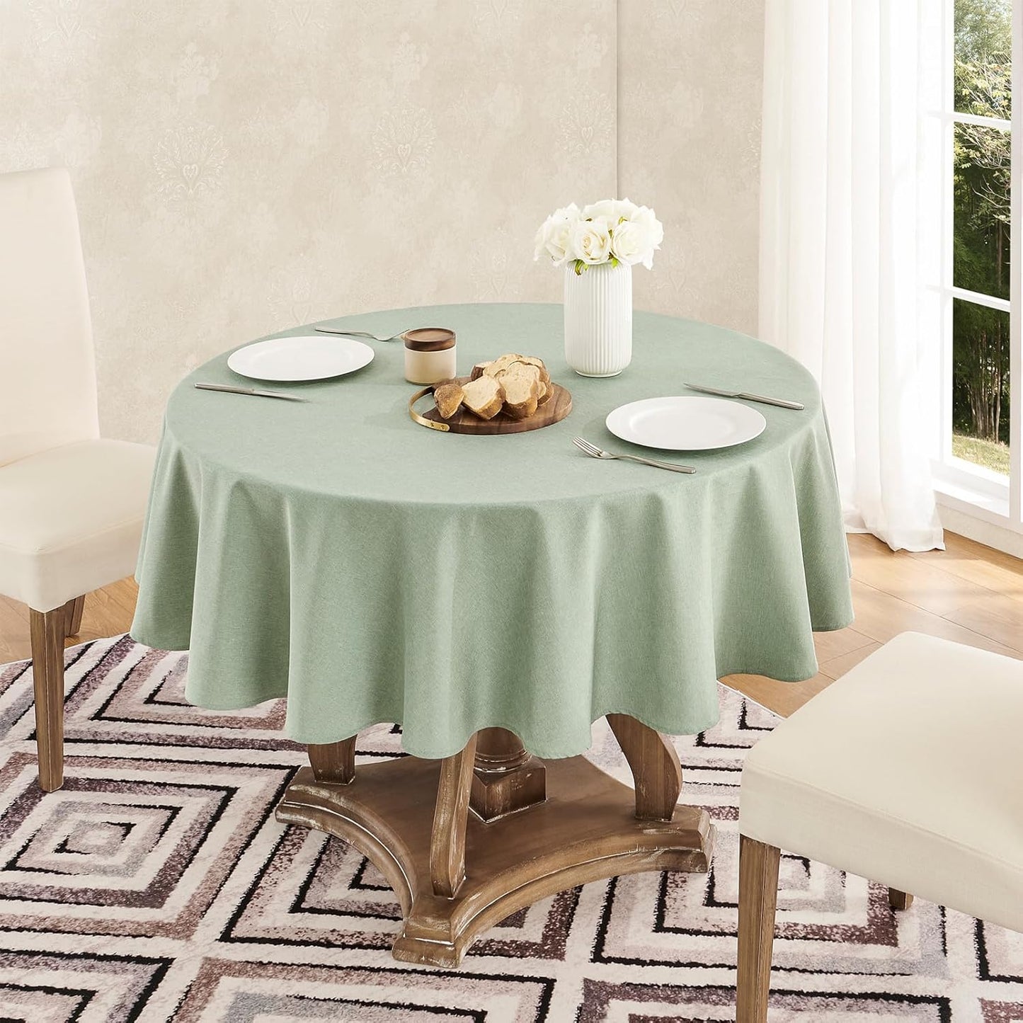 Veblandy Rectangle Tablecloth Waterproof Linen Textured Table Cloth Stain and Wrinkle Resistant Washable, Decorative Fabric Table Cover for Dining, Party and Camping (Sage Green, 52 * 70)